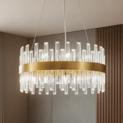 Lampadari Moderni-Selezionato da Mazzolaluce Lampadario di cristallo oro rotondo per soggiorno contemporaneo