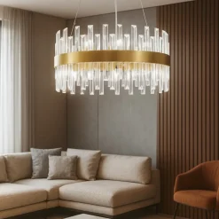 Lampadari Moderni-Selezionato da Mazzolaluce Lampadario di cristallo oro rotondo per soggiorno contemporaneo