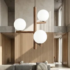 Lampadari Moderni-Selezionato da Mazzolaluce Lampadario di legno noce stile scandinavo