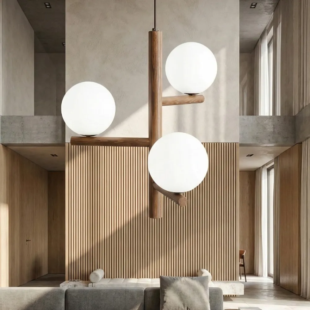 Lampadari Moderni-Selezionato da Mazzolaluce Lampadario di legno noce stile scandinavo