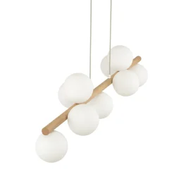 Lampadari Moderni-Selezionato da Mazzolaluce Lampadario di legno sfere in vetro per soggiorno moderno