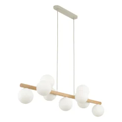 Lampadari Moderni-Selezionato da Mazzolaluce Lampadario di legno sfere in vetro per soggiorno moderno