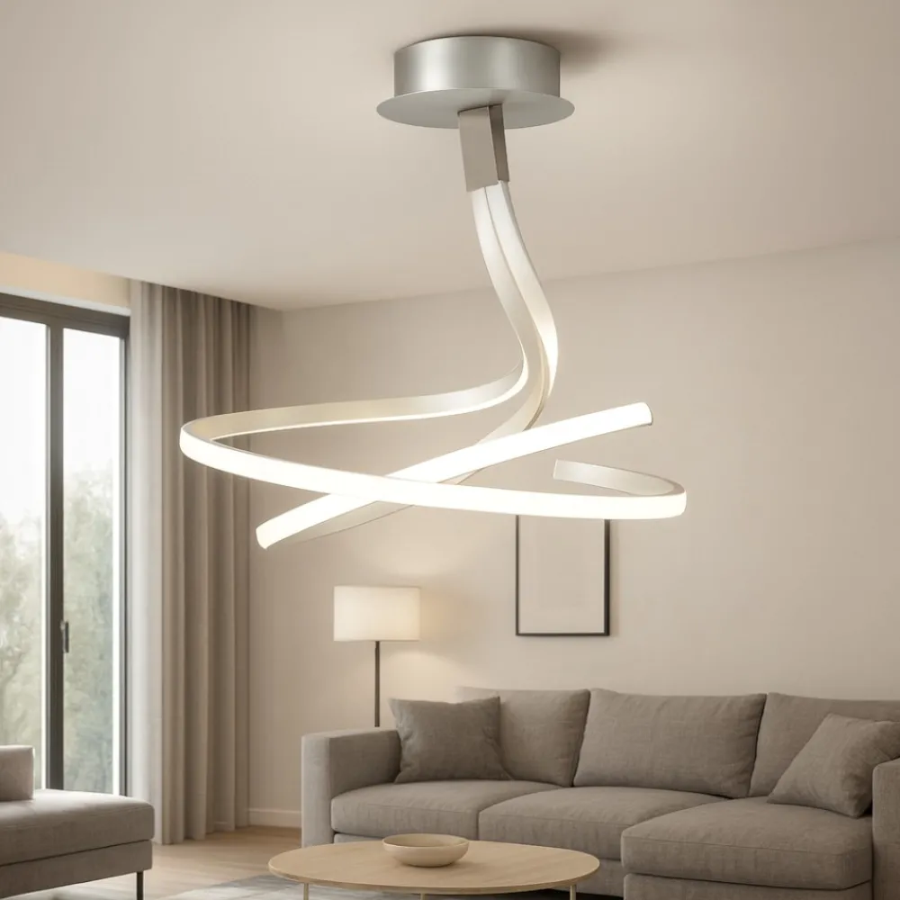 Lampadari Moderni-Selezionato da Mazzolaluce Lampadario dimmerabile moderno led 50w 3000k silver cromo