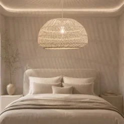 Lampadario Camera Da Letto-Selezionato da Mazzolaluce Lampadario di rattan avorio intrecciato 50 cm per camera da letto