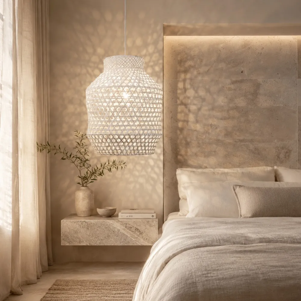 Lampadario Camera Da Letto-Selezionato da Mazzolaluce Lampadario di rattan avorio per camera da letto