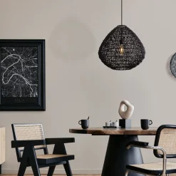 Lampadari Moderni-Selezionato da Mazzolaluce Lampadario di rattan e corda di carta nera filo in tessuto per soggiorno