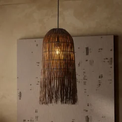 Lampadario Camera Da Letto-Selezionato da Mazzolaluce Lampadario di rattan marrone lungo per camera da letto