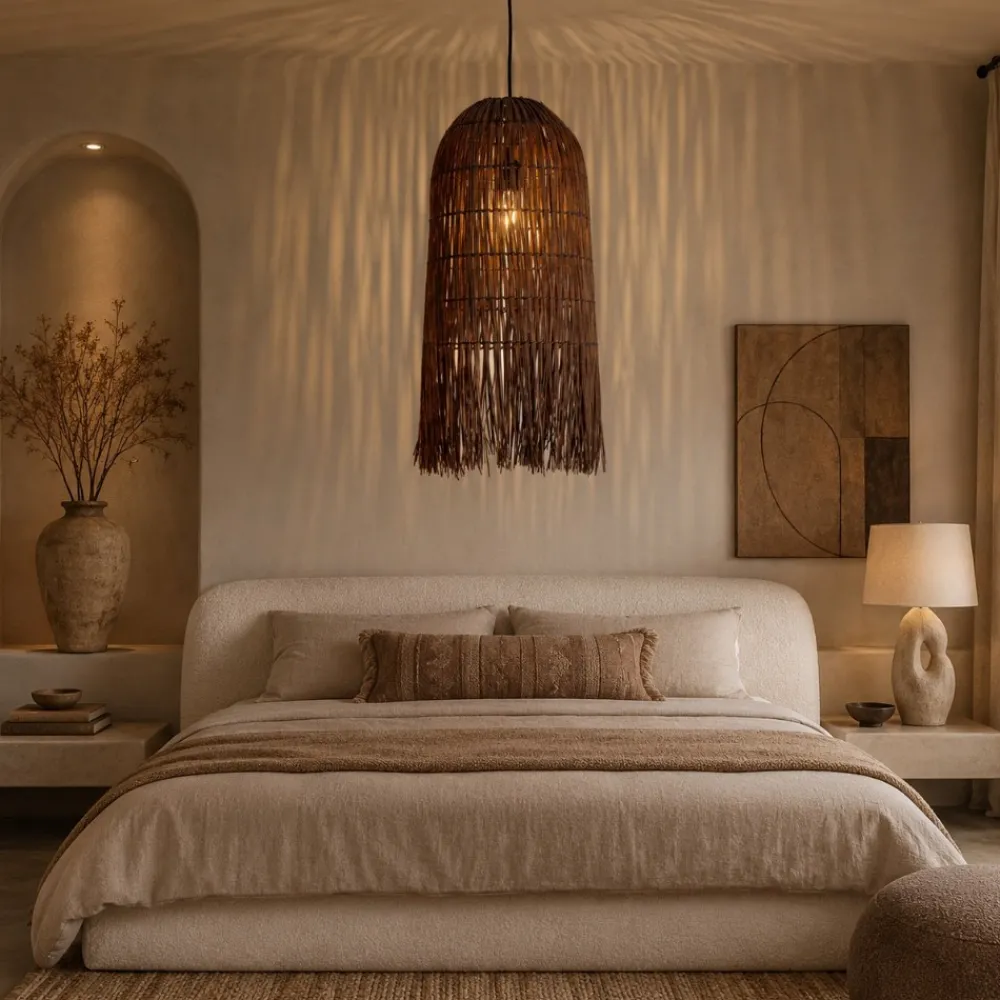Lampadario Camera Da Letto-Selezionato da Mazzolaluce Lampadario di rattan marrone lungo per camera da letto