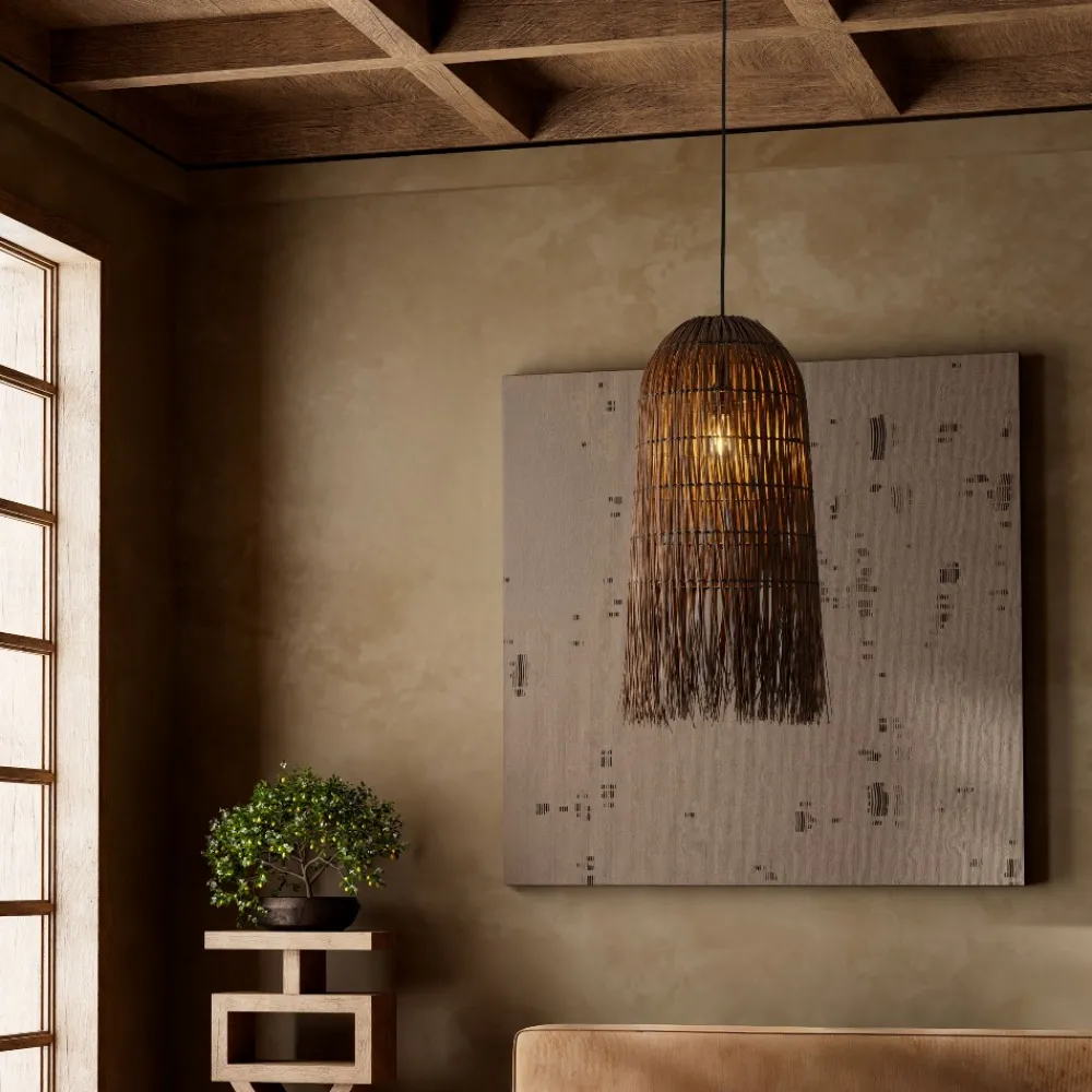 Lampadario Camera Da Letto-Selezionato da Mazzolaluce Lampadario di rattan marrone lungo per camera da letto