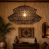 Lampadari Moderni-Selezionato da Mazzolaluce Lampadario di rattan nero 50 cm per soggiorno