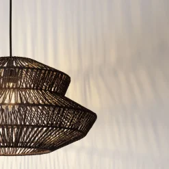 Lampadari Moderni-Selezionato da Mazzolaluce Lampadario di rattan nero 50 cm per soggiorno