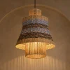 Lampadari Moderni-Selezionato da Mazzolaluce Lampadario di rattan per soggiorno corda naturale blu e nero