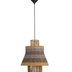 Lampadari Moderni-Selezionato da Mazzolaluce Lampadario di rattan per soggiorno corda naturale blu e nero