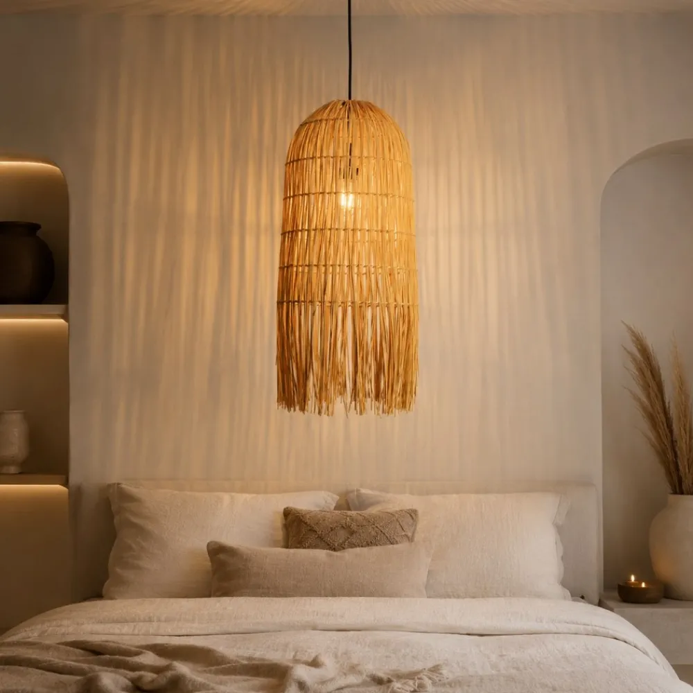 Lampadario Camera Da Letto-Selezionato da Mazzolaluce Lampadario di rattan sottile giallo per camera da letto