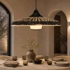 Lampadari Cucina-Selezionato da Mazzolaluce Lampadario disco di rattan naturale e tessuto nero marrone per cucina