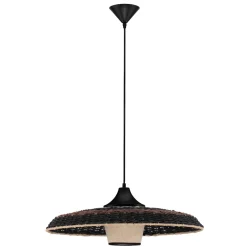 Lampadari Cucina-Selezionato da Mazzolaluce Lampadario disco di rattan naturale nero marrone e tessuto per sala da pranzo