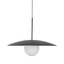 Lampadari Cucina-Selezionato da Mazzolaluce Lampadario disco nero in metallo 65 cm per cucina moderna sfera di vetro