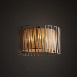 Lampadario Camera Da Letto-Selezionato da Mazzolaluce Lampadario di tessuto 50 cm sabbia cilindro intreccio per camera da letto