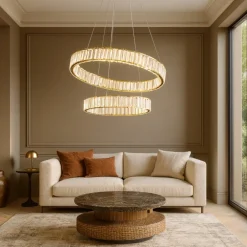 Lampadari Moderni-Selezionato da Mazzolaluce Lampadario di vetro cerchi led per soggiorno contemporaneo