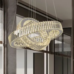 Lampadari Moderni-Selezionato da Mazzolaluce Lampadario doppio anello di cristalli trasparenti per soggiorno