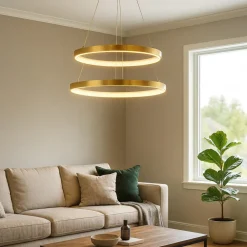 Lampadari Moderni-Selezionato da Mazzolaluce Lampadario doppio anello foglia oro led 3000k dimmerabile moderno
