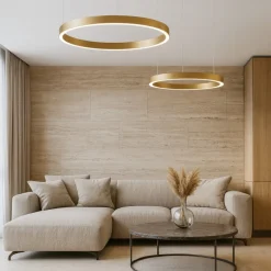 Lampadari Moderni-Gea Luce Lampadario doppio anello oro spazzolato led 60w 3000 lm 3000k