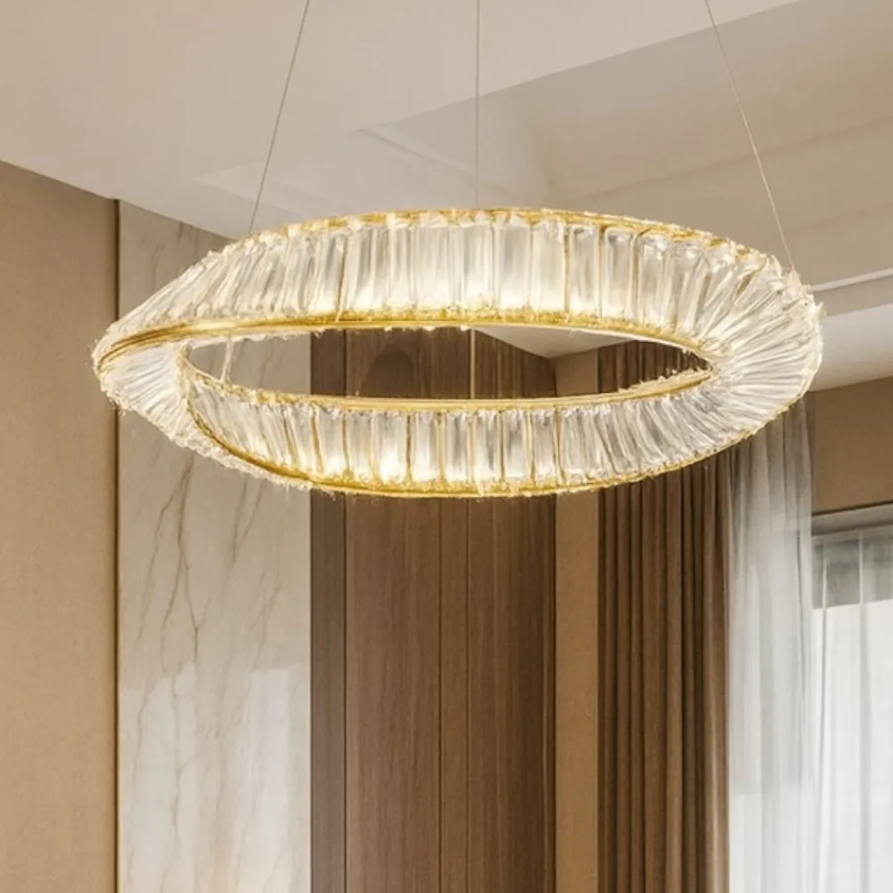 Lampadari Moderni-Selezionato da Mazzolaluce Lampadario dorato di cristallo led 36w 3000k per soggiorno