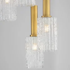 Lampadari Moderni-Selezionato da Mazzolaluce Lampadario dorato 5 vetri pendenti a cascata stile contemporaneo