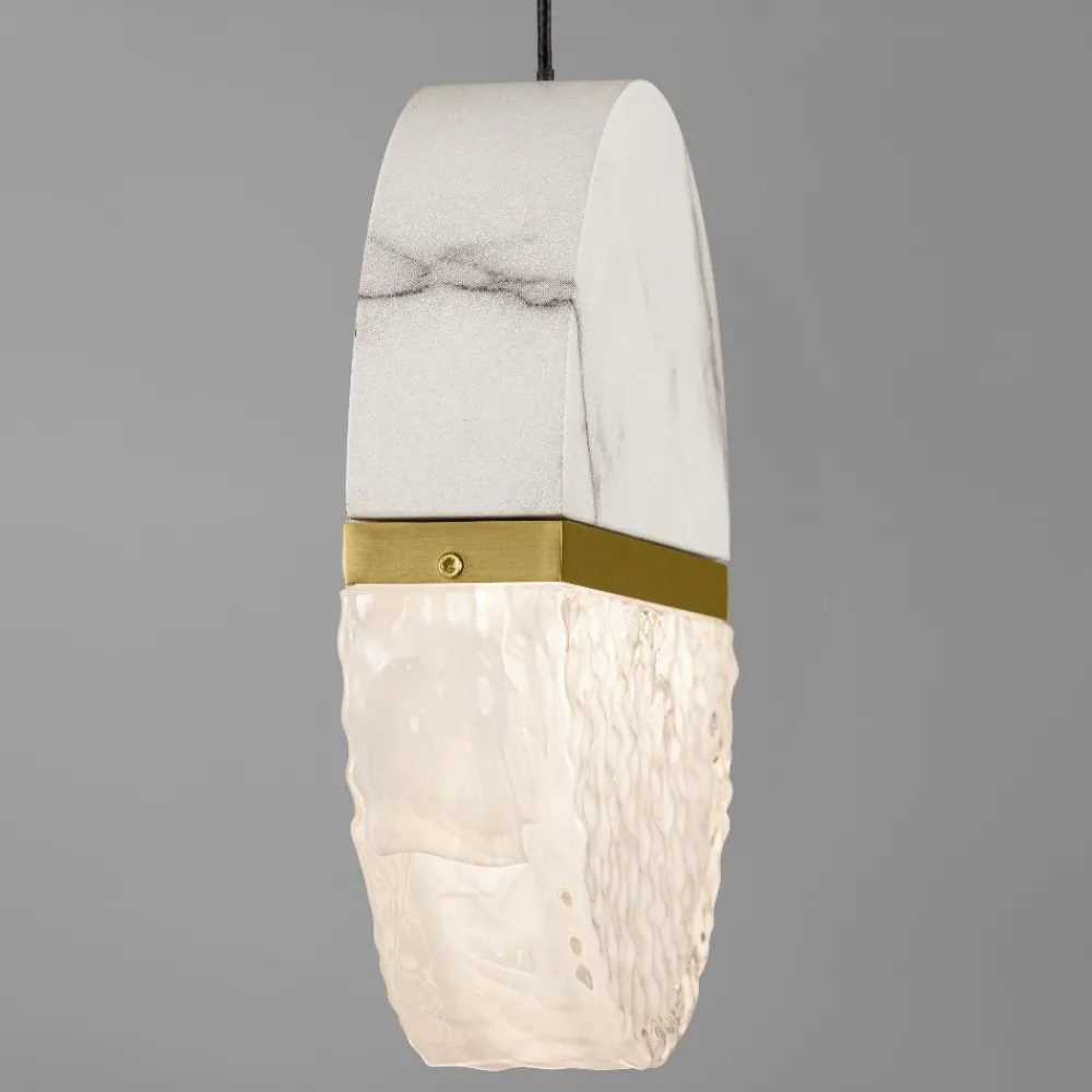 Lampadari Moderni-Selezionato da Mazzolaluce Lampadario elegante in marmo bianco e vetro 8 pendenti per tavolo soggiorno