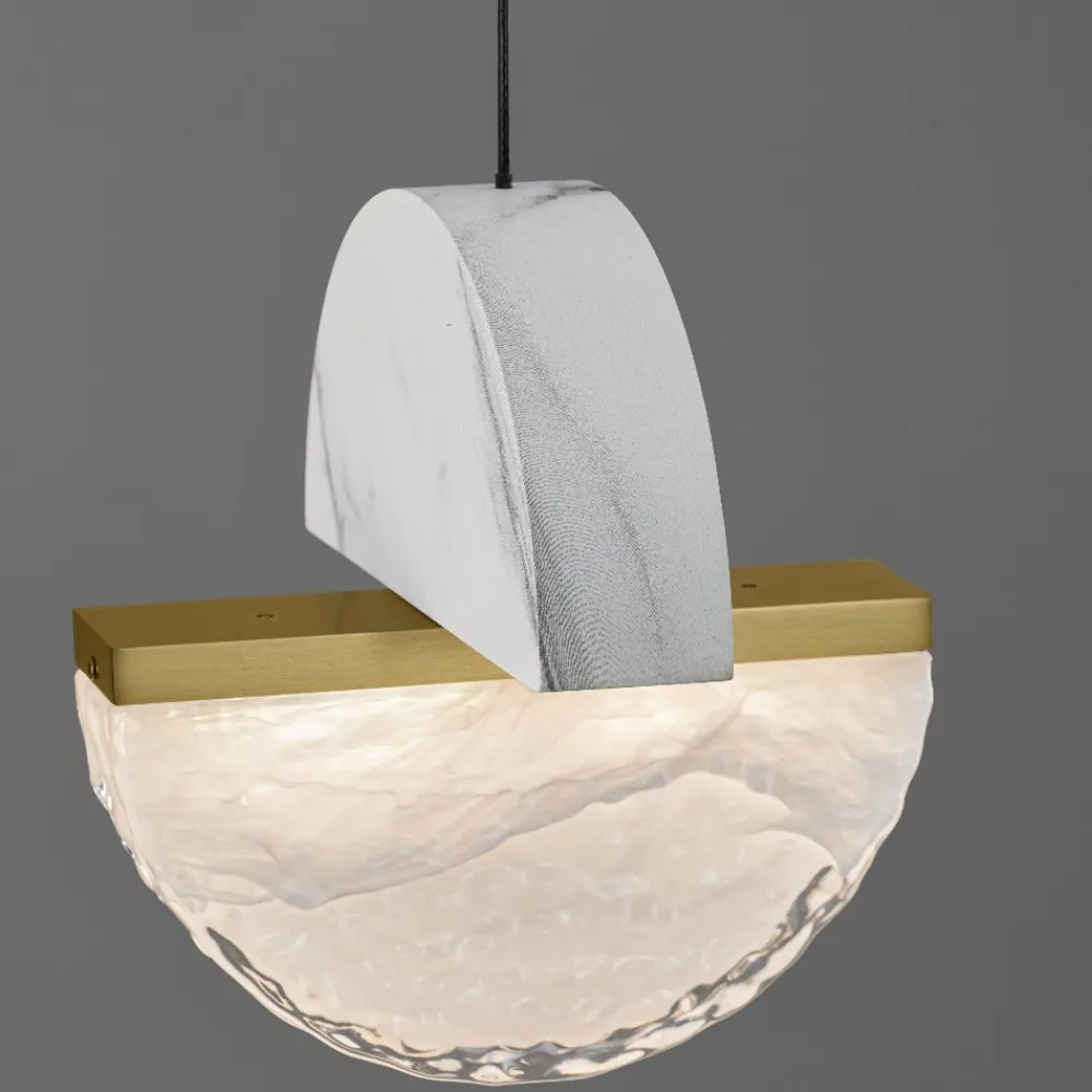 Lampadari Moderni-Selezionato da Mazzolaluce Lampadario elegante in marmo bianco e vetro 8 pendenti per tavolo soggiorno