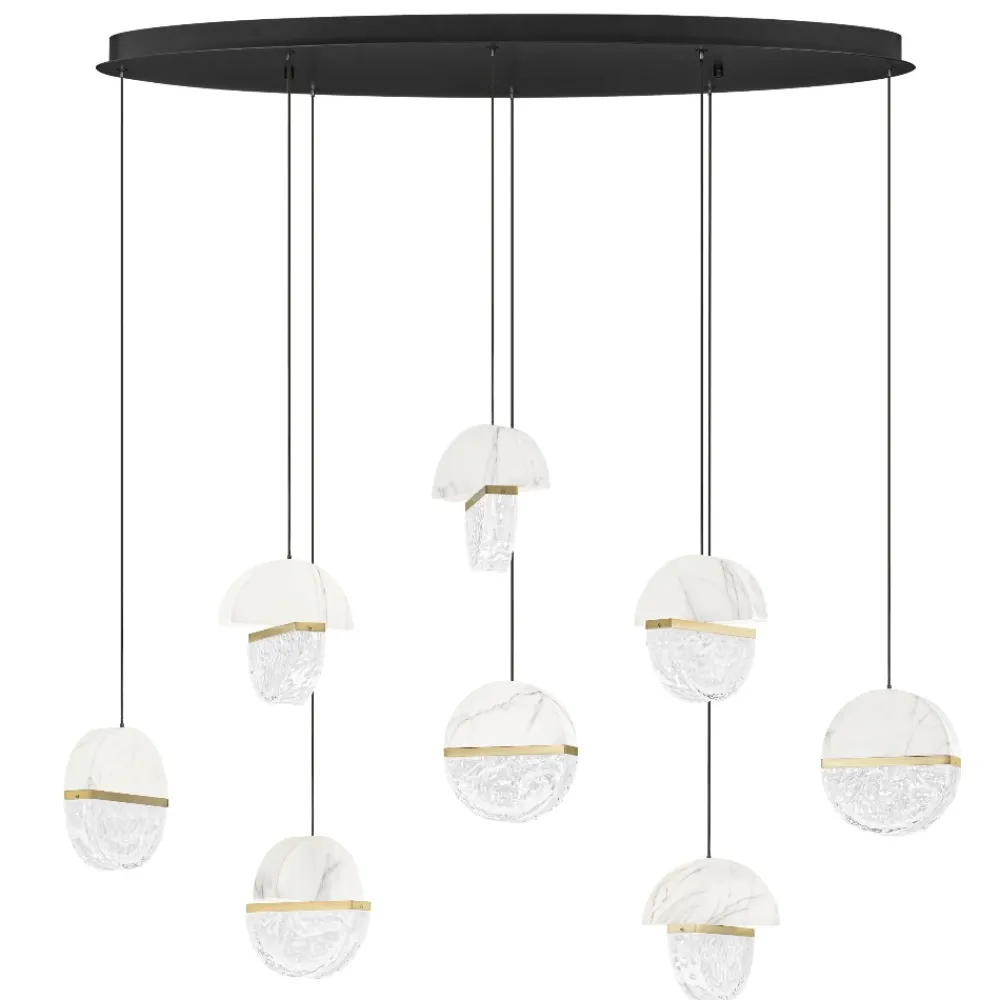 Lampadari Moderni-Selezionato da Mazzolaluce Lampadario elegante in marmo bianco e vetro 8 pendenti per tavolo soggiorno