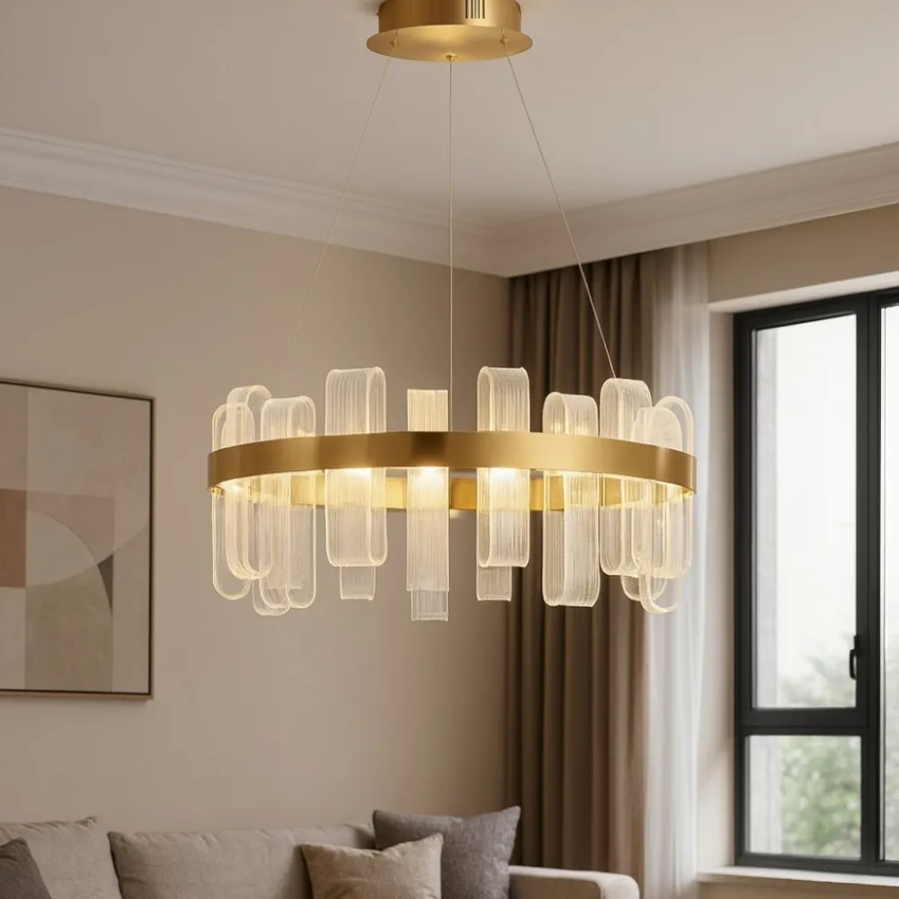 Lampadari Moderni-Selezionato da Mazzolaluce Lampadario elegante moderno per soggiorno dorato deisgn