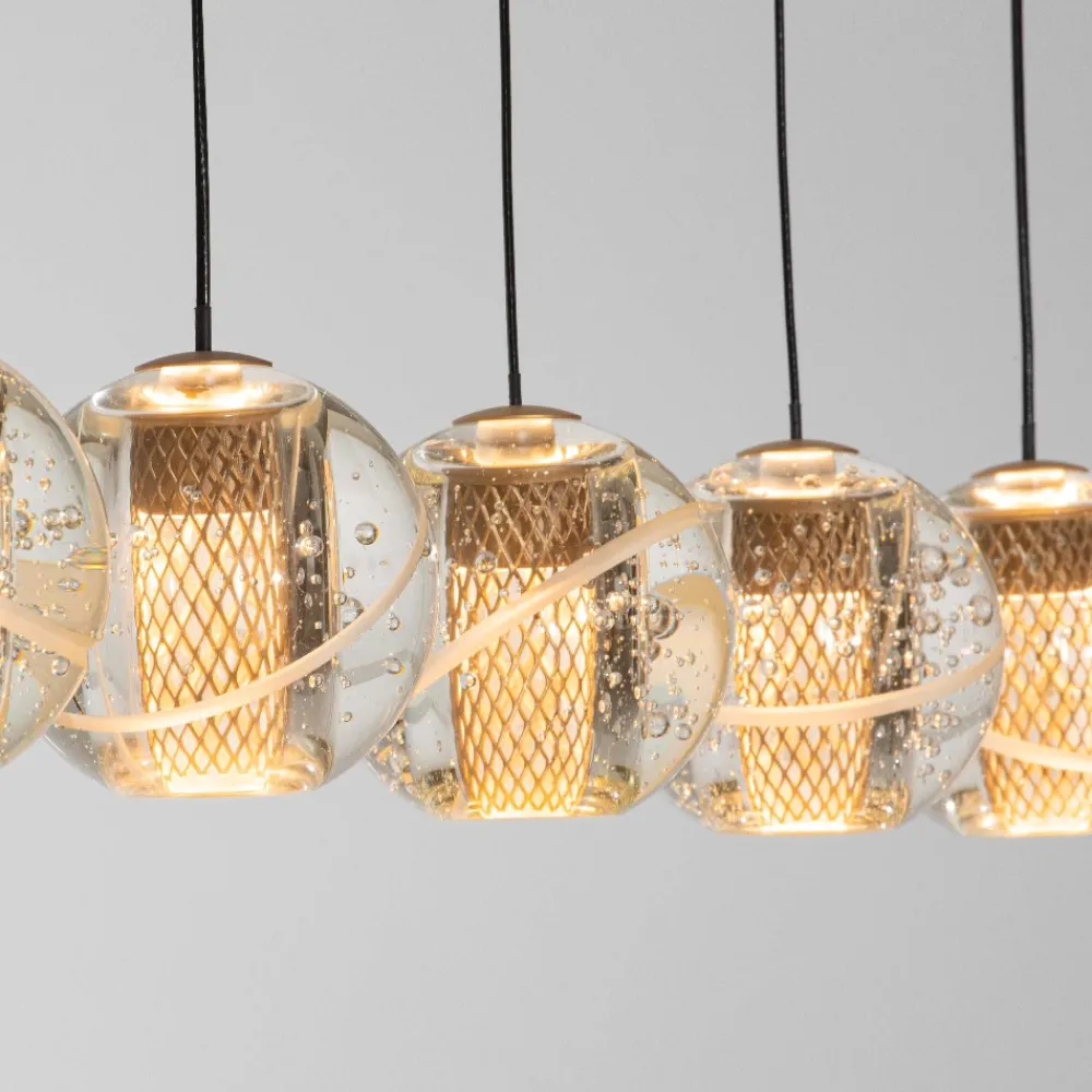 Lampadari Moderni-Selezionato da Mazzolaluce Lampadario elegante oro per tavolo da soggiorno sfere vetro