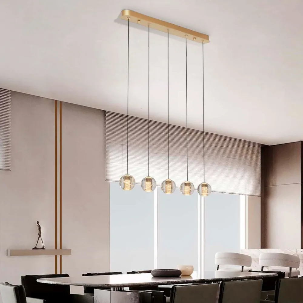 Lampadari Moderni-Selezionato da Mazzolaluce Lampadario elegante oro per tavolo da soggiorno sfere vetro
