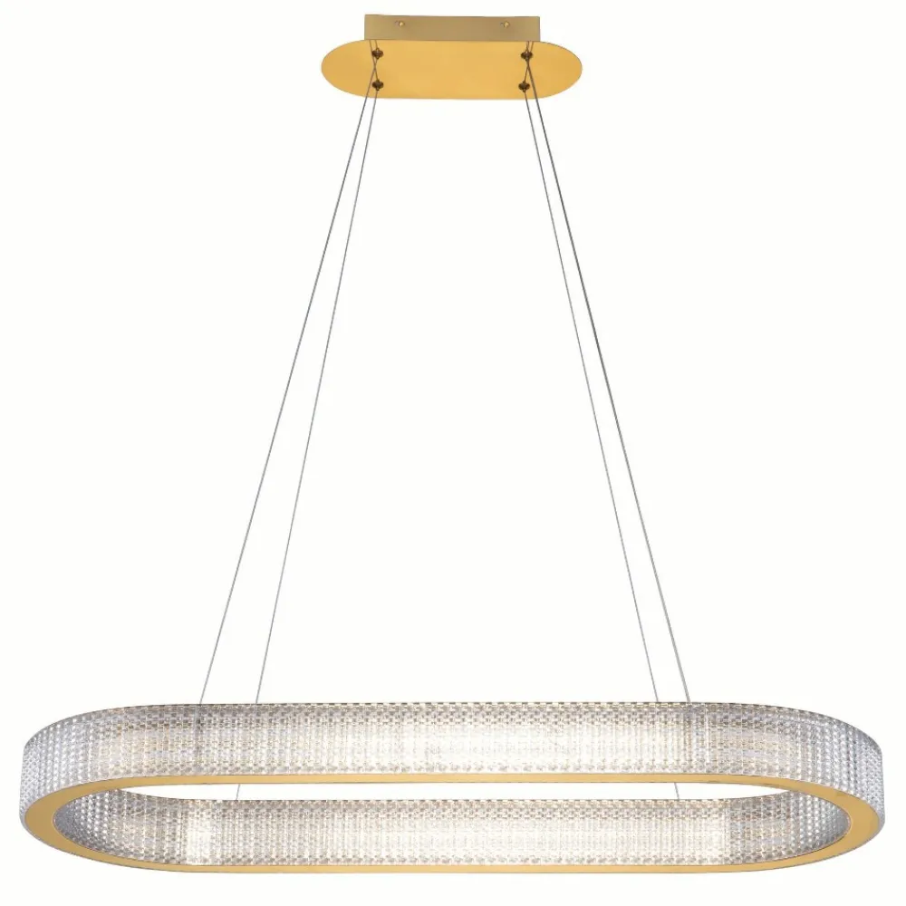 Lampadari Moderni-Selezionato da Mazzolaluce Lampadario elegante ovale oro effetto cristalli per tavolo sala da pranzo
