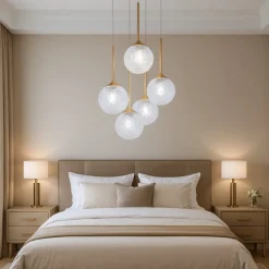 Lampadari Moderni-Selezionato da Mazzolaluce Lampadario elegante pendenti a grappolo oro vetri trasparenti