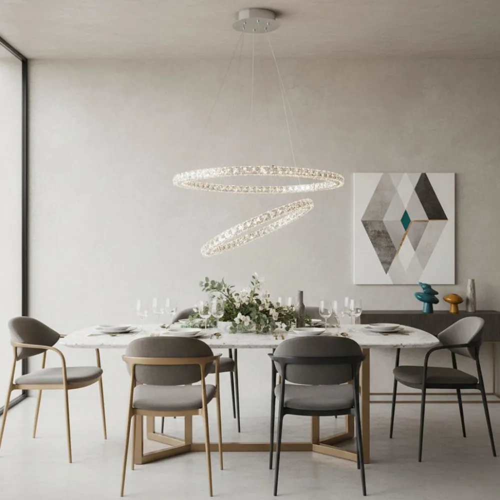 Lampadari Moderni-Selezionato da Mazzolaluce Lampadario elegante per salone doppio anello led 60w 3500k cromato