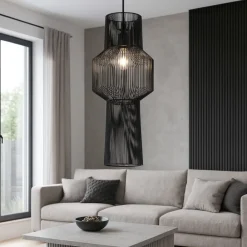 Lampadari Moderni-Selezionato da Mazzolaluce Lampadario fili di tessuto nero design moderno