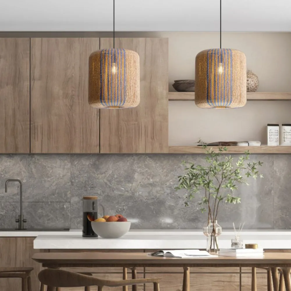 Lampadari Cucina-Selezionato da Mazzolaluce Lampadario in rattan corda naturale blu per cucina