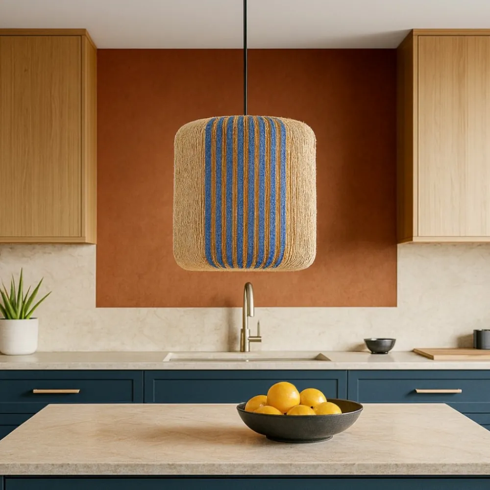 Lampadari Cucina-Selezionato da Mazzolaluce Lampadario in rattan corda naturale blu per cucina