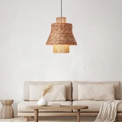Lampadari Moderni-Selezionato da Mazzolaluce Lampadario in rattan corda naturale arancione cavo nero