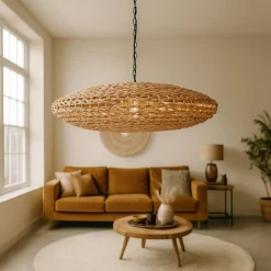 Lampadari Moderni-Selezionato da Mazzolaluce Lampadario in rattan e giacinto per soggiorno salotto