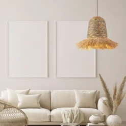 Lampadario Camera Da Letto-Selezionato da Mazzolaluce Lampadario in rattan giacinto d'acqua rafia corda verde salvia per camera da letto