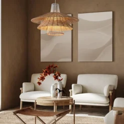 Lampadari Moderni-Selezionato da Mazzolaluce Lampadario in rattan naturale e corda arancione