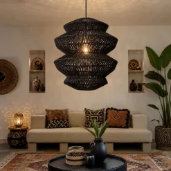 Lampadari Moderni-Selezionato da Mazzolaluce Lampadario in rattan nero a sospensione 40 cm