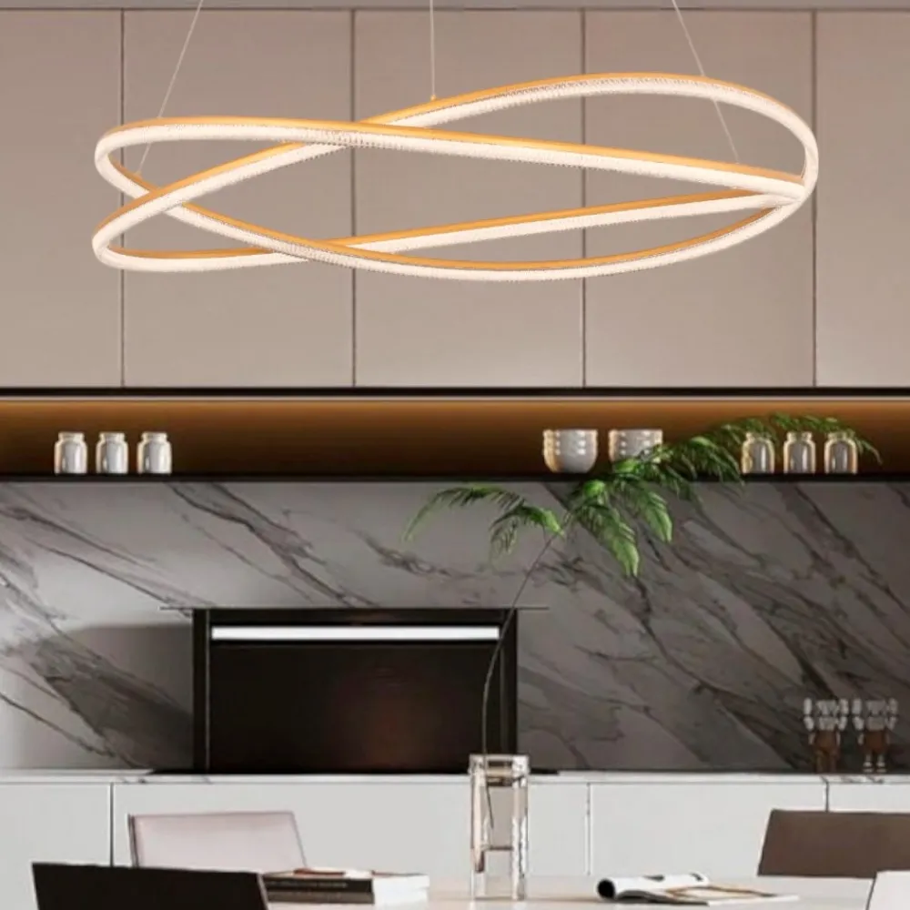Lampadari Moderni-Selezionato da Mazzolaluce Lampadario intreccio oro design led dimmerabile con telecomando