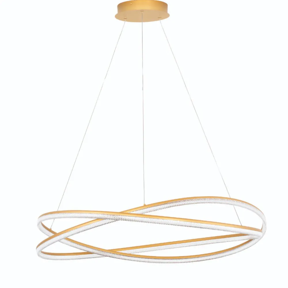 Lampadari Moderni-Selezionato da Mazzolaluce Lampadario intreccio oro design led dimmerabile con telecomando