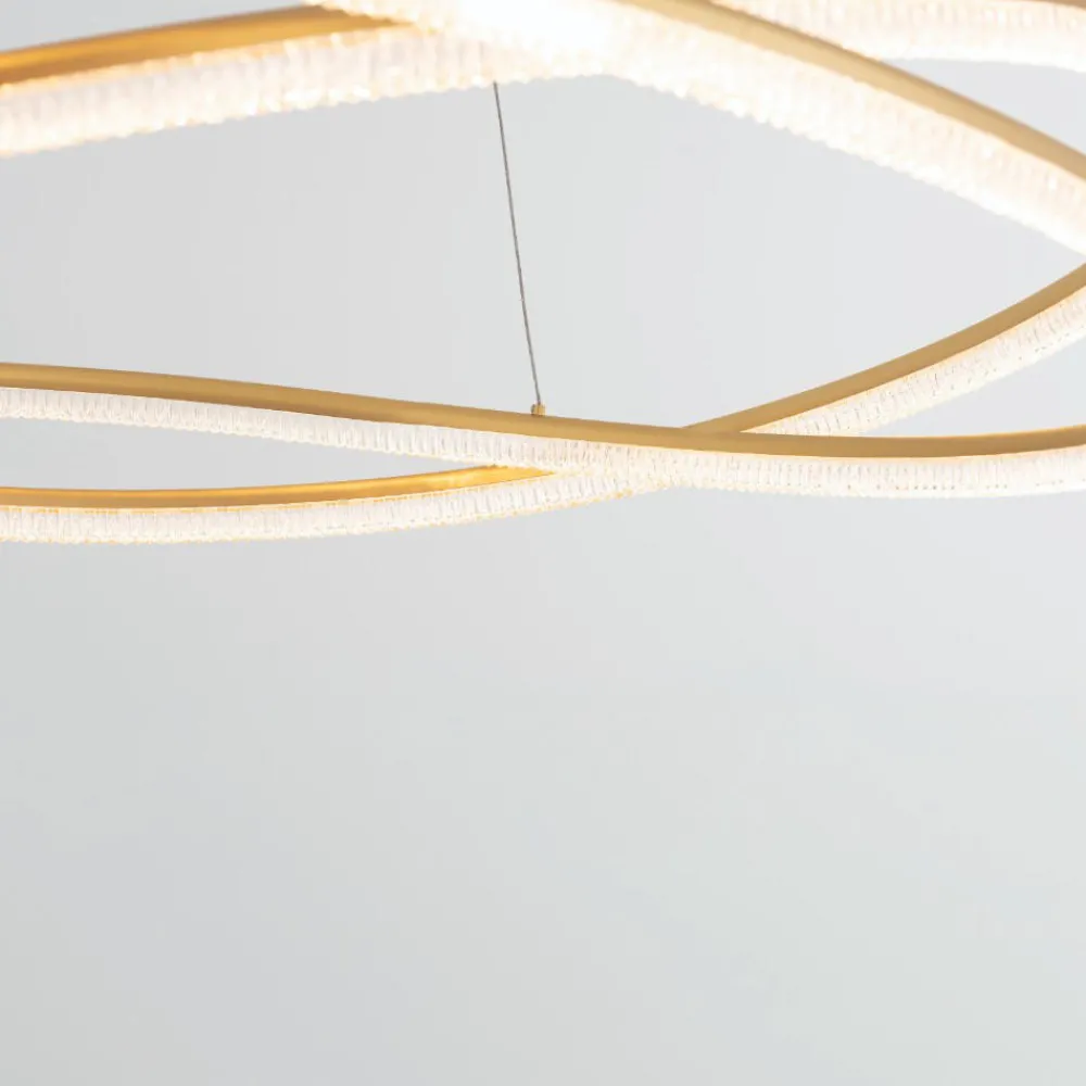 Lampadari Moderni-Selezionato da Mazzolaluce Lampadario intreccio oro design led dimmerabile con telecomando