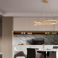Lampadari Moderni-Selezionato da Mazzolaluce Lampadario intreccio oro design led dimmerabile con telecomando