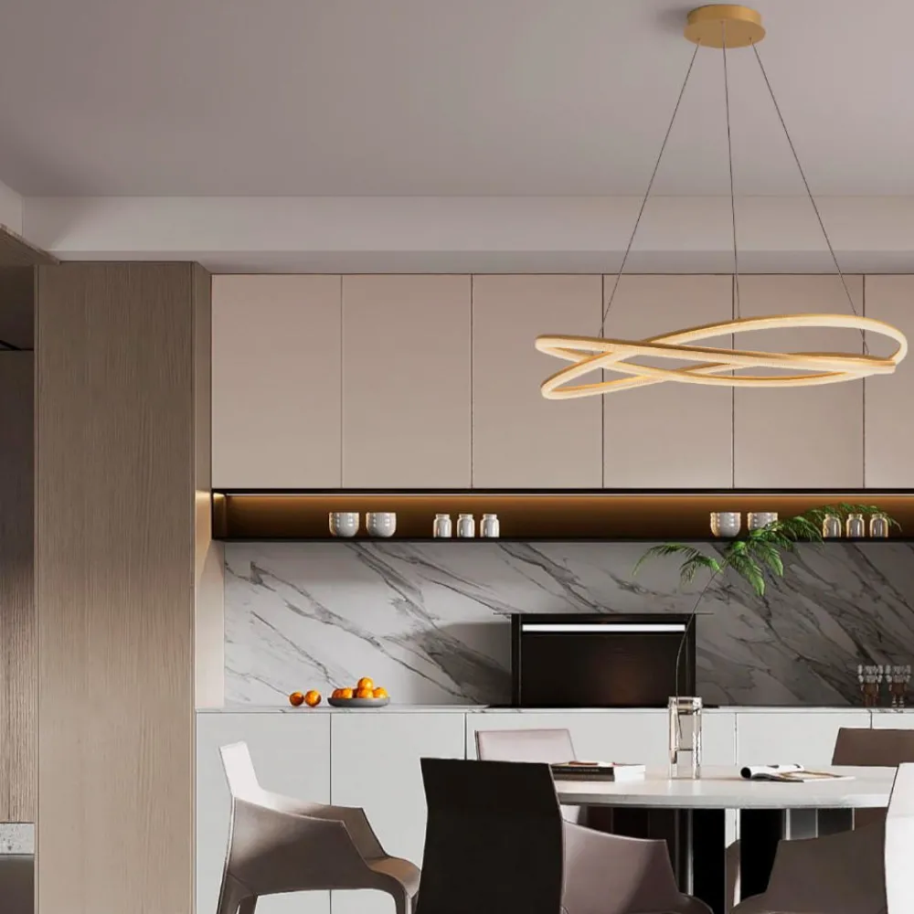 Lampadari Moderni-Selezionato da Mazzolaluce Lampadario intreccio oro design led dimmerabile con telecomando